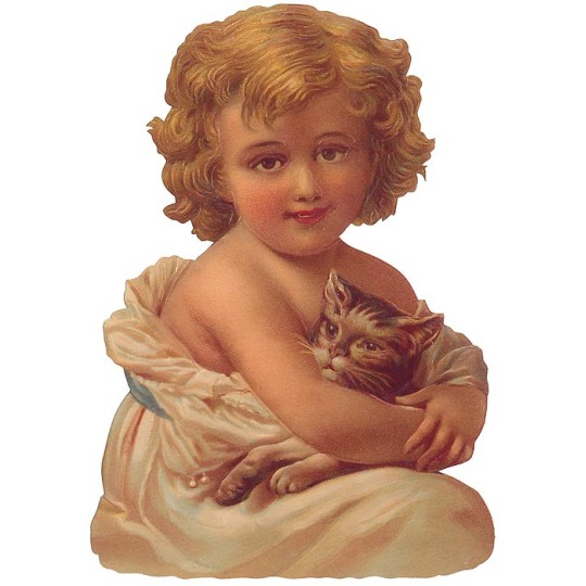 Victorian Girl with Her Cat Large Scrap ~ Germany ~ New for 2013